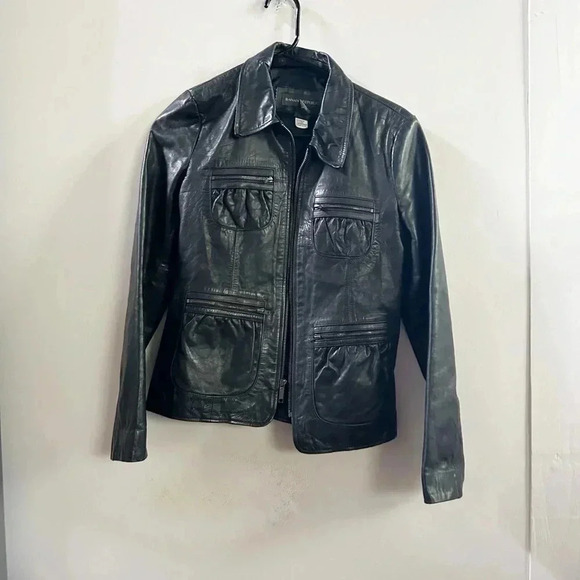 Banana republic vintage 100% leather black bomber jacket 2 - Picture 1 of 4